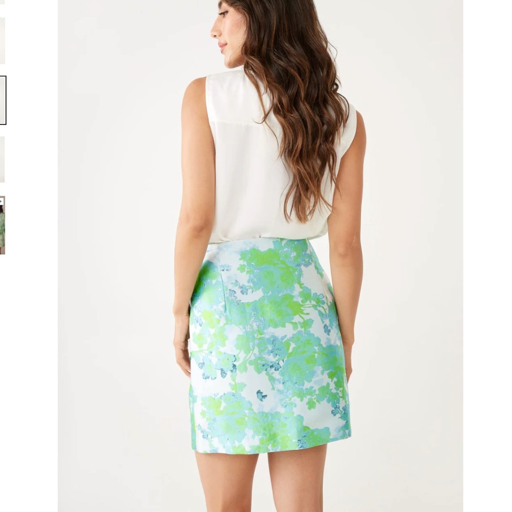 Abbey Glass Jessica Skirt Green Abstract Brocade sz XL - Picture 2 of 6